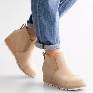 Sorel Evie Leather Ankle Boots In Canoe Sea Salt Size 9.5 Winter Outdoor Classic